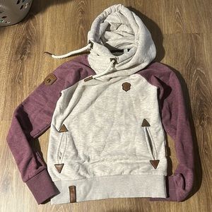 Naketano Womans pullover So Ein Otto hoodie Maroon sleeves oatmeal